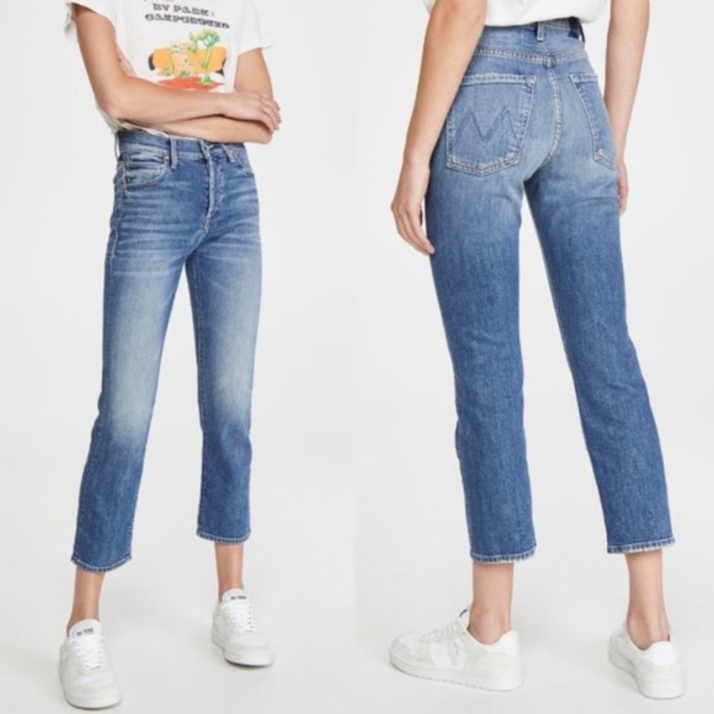MOTHER High-Rise Cropped Straight Jeans in Medium Blue Wash